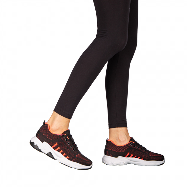 Γυναικεία αθλητικά παπούτσια μαύρο με ροζ από ύφασμα Morison, 4 - Kalapod.gr